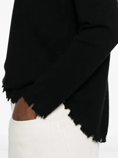 Kujten Mavis Roll-neck Frayed Sweater In Black
