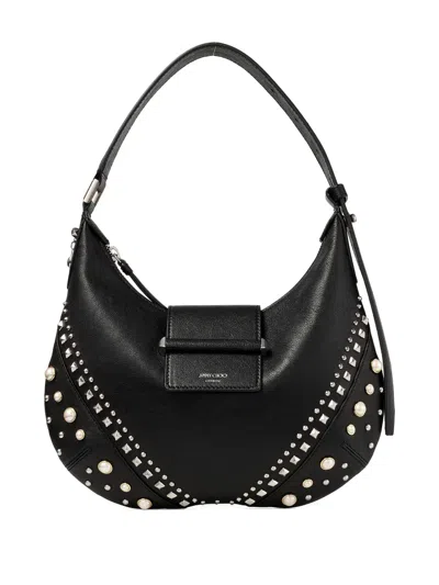 Jimmy Choo Small Bar Hobo Studded Pearl Shoulder Bag In Black