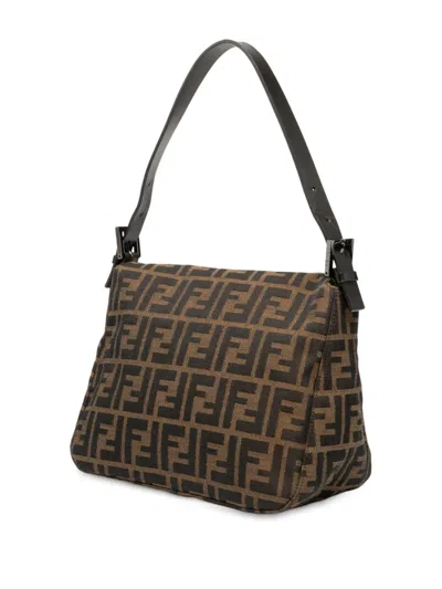 Pre-owned Fendi 20th Century Zucca Canvas Double Flap Mamma Shoulder Bag In Brown