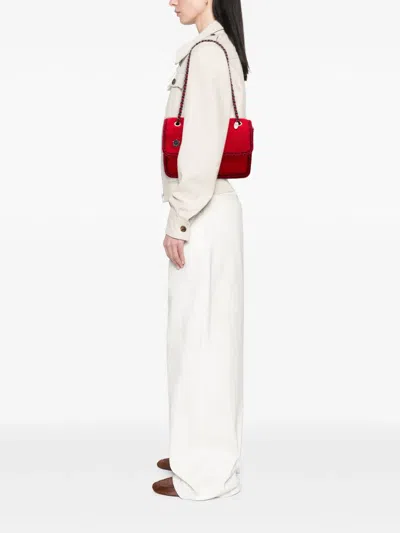 Pre-owned Chanel 2015-2016 Paris-salzburg Medium Quilted Wool Edelweiss Flap Crossbody Bag In Red