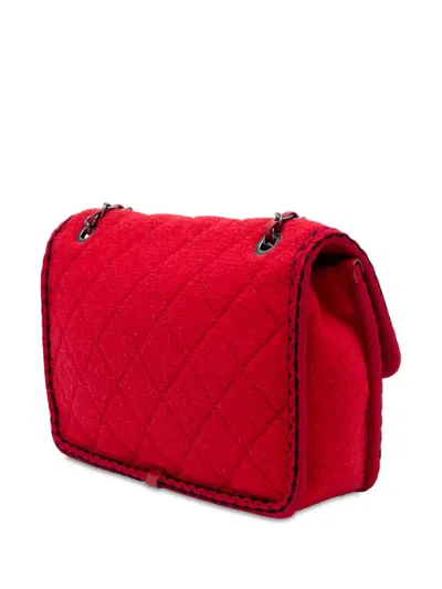Pre-owned Chanel 2015-2016 Paris-salzburg Medium Quilted Wool Edelweiss Flap Crossbody Bag In Red