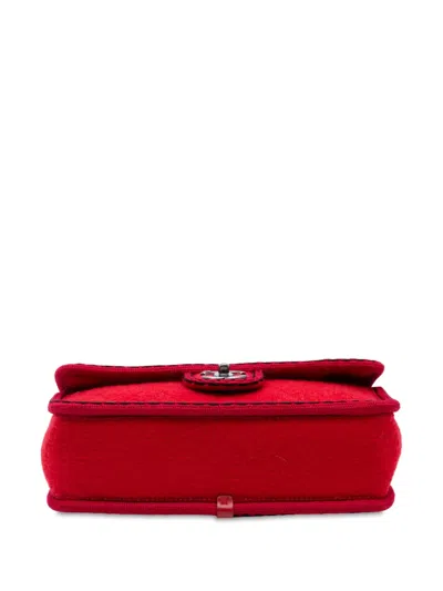 Pre-owned Chanel 2015-2016 Paris-salzburg Medium Quilted Wool Edelweiss Flap Crossbody Bag In Red