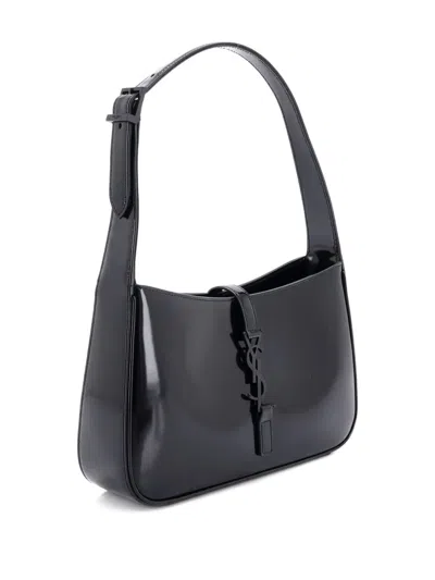 Pre-owned Saint Laurent Le 5 A 7 Leather Small Hobo Bag In Black