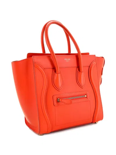 Pre-owned Celine Luggage Bag Smooth Leather Micro Tote Bag In Orange