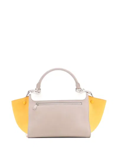 Pre-owned Celine Trapeze Bag Leather With Patent Small Satchel In Neutral