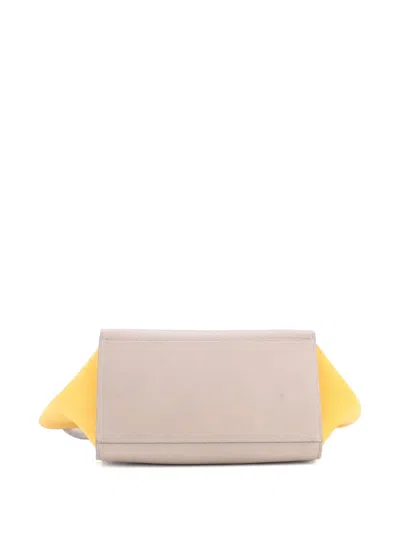 Pre-owned Celine Trapeze Bag Leather With Patent Small Satchel In Neutral