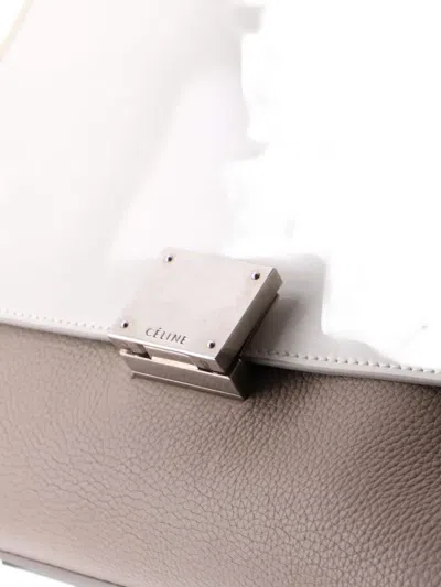 Pre-owned Celine Trapeze Bag Leather With Patent Small Satchel In Neutral