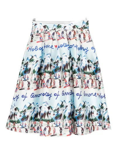 Alessandro Enriquez Graphic Print Pleated Midi Skirt In White