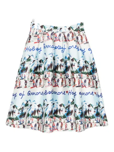 Alessandro Enriquez Graphic Print Pleated Midi Skirt In White