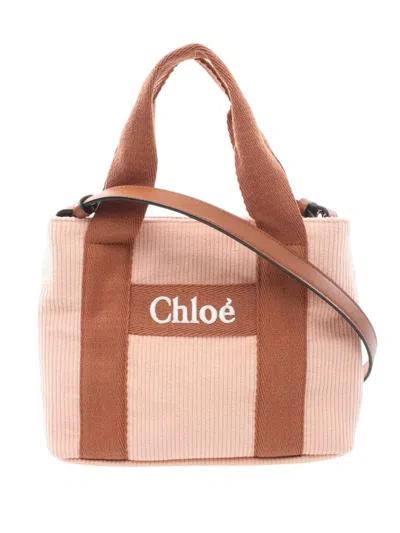 Pre-owned Chloé 2010-2025 Kids Corduroy Canvas Satchel In Pink