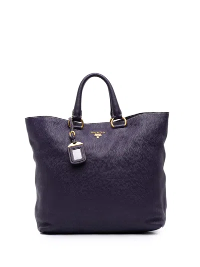 Pre-owned Prada 2000-2025 Vitello Daino Open Convertible Tote Satchel In Purple