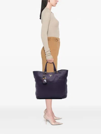 Pre-owned Prada 2000-2025 Vitello Daino Open Convertible Tote Satchel In Purple