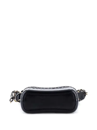 Pre-owned Chanel Gabrielle Hobo With Logo Handle Laser Cut Calfskin And Wool Felt Small Crossbody Bag In Black