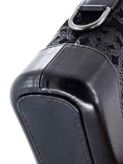 Pre-owned Chanel Gabrielle Hobo With Logo Handle Laser Cut Calfskin And Wool Felt Small Crossbody Bag In Black