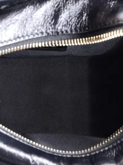 Pre-owned Chanel Gabrielle Hobo With Logo Handle Laser Cut Calfskin And Wool Felt Small Crossbody Bag In Black