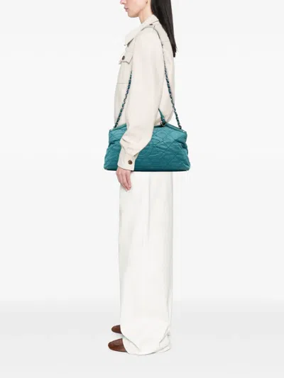 Pre-owned Chanel 2012 Small Iridescent Calfskin Sea Hit Tote Satchel In Blue