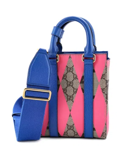 Pre-owned Gucci Convertible Open Rhombus Gg Coated Canvas With Leather Mini Tote Bag In Pink