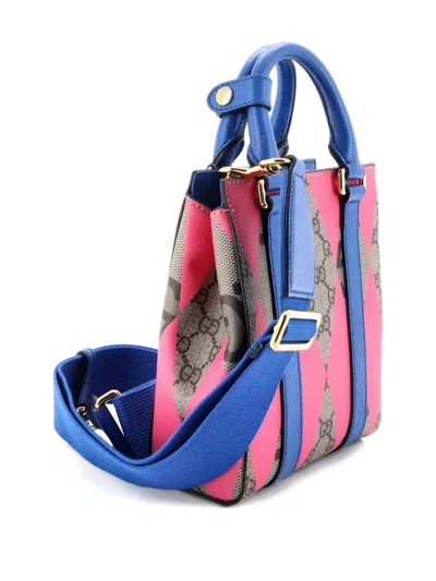 Pre-owned Gucci Convertible Open Rhombus Gg Coated Canvas With Leather Mini Tote Bag In Pink