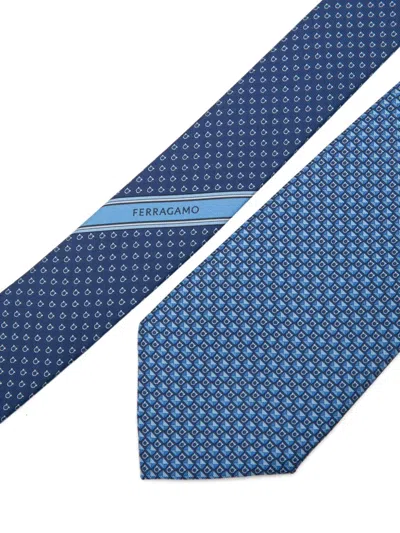 Ferragamo Gancini-patterned Tie In Blue