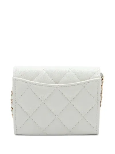 Pre-owned Chanel 2021-2025 Cc Quilted Caviar Flap Card Holder On Chain Crossbody Bag In White