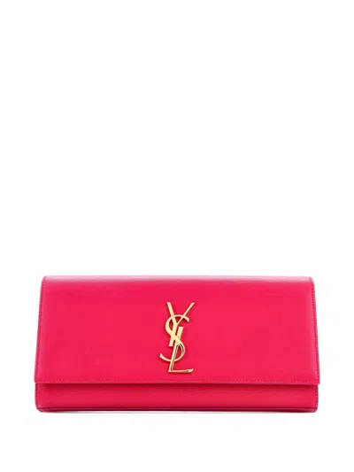 Pre-owned Saint Laurent Classic Monogram Leather Long Clutch Bag In Pink