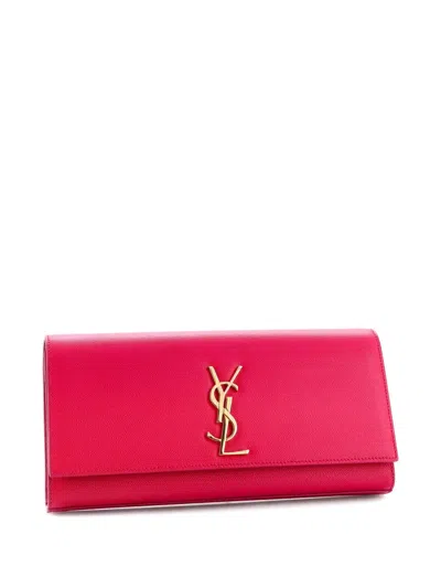 Pre-owned Saint Laurent Classic Monogram Leather Long Clutch Bag In Pink