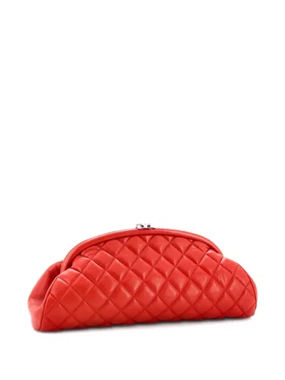 Pre-owned Chanel Timeless Quilted Lambskin Clutch Bag In Red