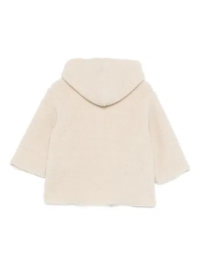Il Gufo Teddy Fleece Montgomery Coat In Neutral