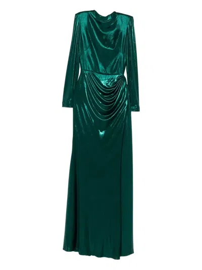 Cristallini Nyssia Draped Maxi Dress In Green