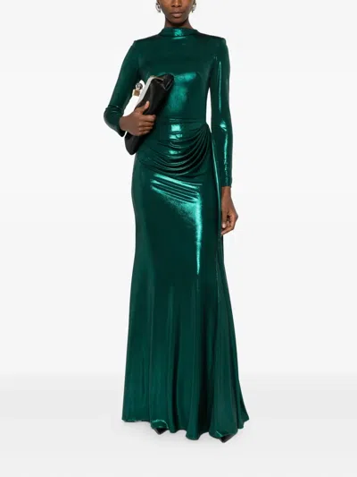 Cristallini Nyssia Draped Maxi Dress In Green