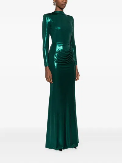 Cristallini Nyssia Draped Maxi Dress In Green