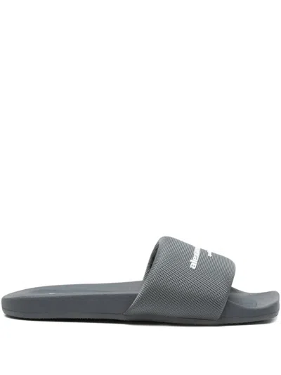 Alexander Wang Logo Strap Slides In Gray