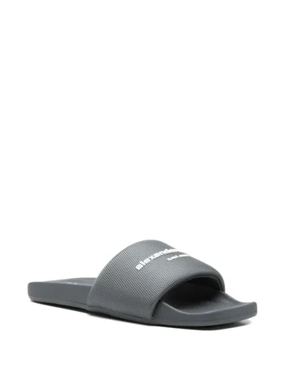 Alexander Wang Logo Strap Slides In Gray