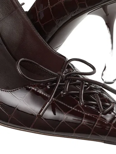Jimmy Choo 95mm Scarlett Bow Croc-embossed Leather Pumps In Brown