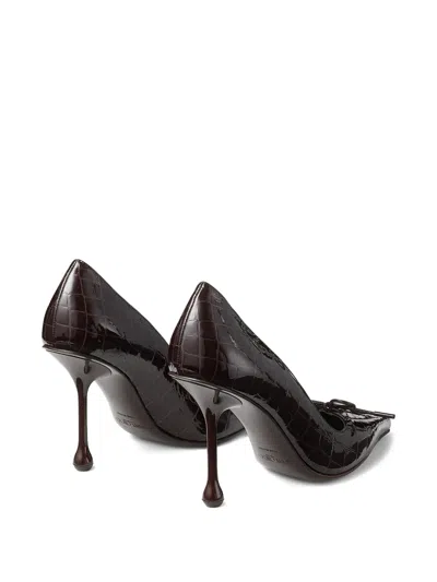 Jimmy Choo 95mm Scarlett Bow Croc-embossed Leather Pumps In Brown