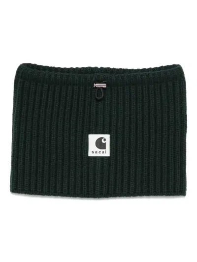 Sacai Ribbed Logo Neck Warmer In Black