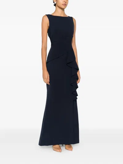 Eliza J Sleeveless Cascading-ruffle Gown In Blue