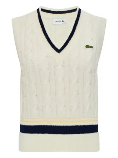 Lacoste Cable-knit V-neck Top In White