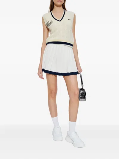 Lacoste Cable-knit V-neck Top In White