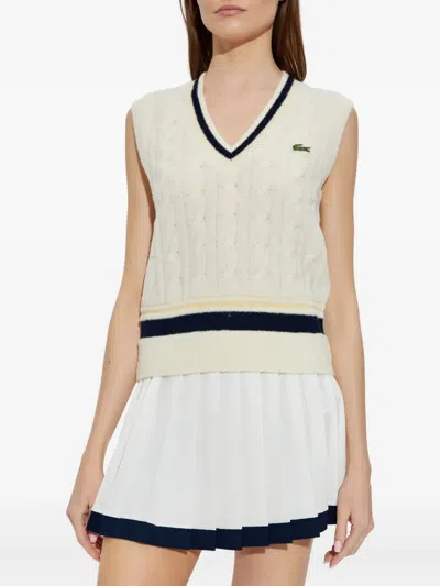 Lacoste Cable-knit V-neck Top In White