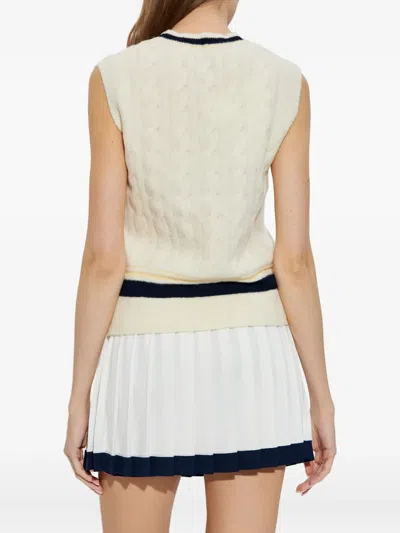 Lacoste Cable-knit V-neck Top In White