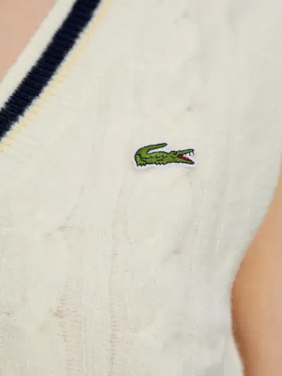 Lacoste Cable-knit V-neck Top In White