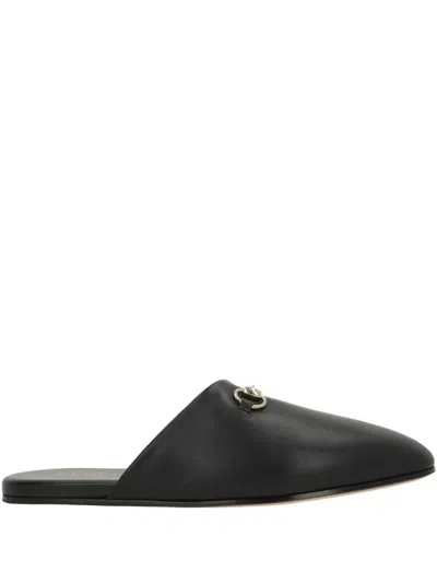 Gucci Women Black Nappa Leather Mules With Horsebit