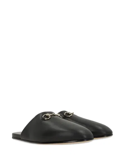 Gucci Women Black Nappa Leather Mules With Horsebit