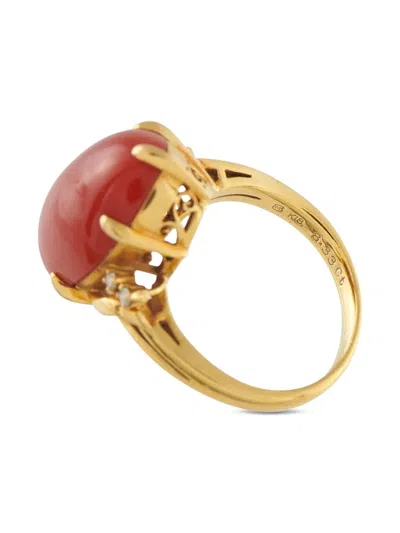 Pre-owned Mikimoto 18k Yellow Gold Diamond Coral Ring