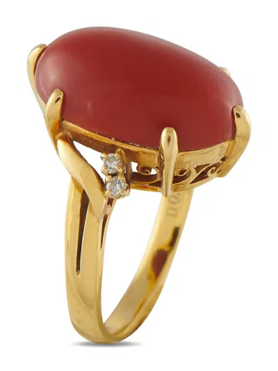 Pre-owned Mikimoto 18k Yellow Gold Diamond Coral Ring