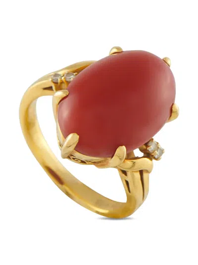 Pre-owned Mikimoto 18k Yellow Gold Diamond Coral Ring