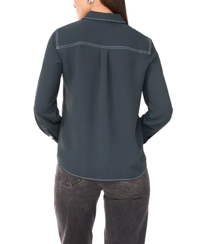 Vince Camuto Topstitch Utility Button-up Shirt In Green