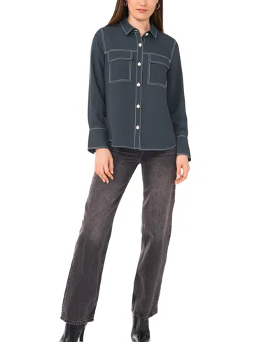 Vince Camuto Topstitch Utility Button-up Shirt In Green