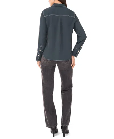 Vince Camuto Topstitch Utility Button-up Shirt In Green